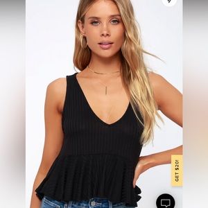 Lulu’s Black Ribbed V Neck Cropped Tank Top